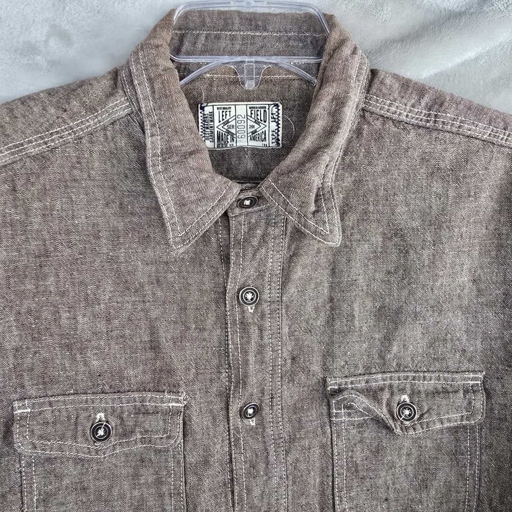 Left‎ Field NYC Mens Small Japanese Chambray Work Shirt Button Up Long Sleeve